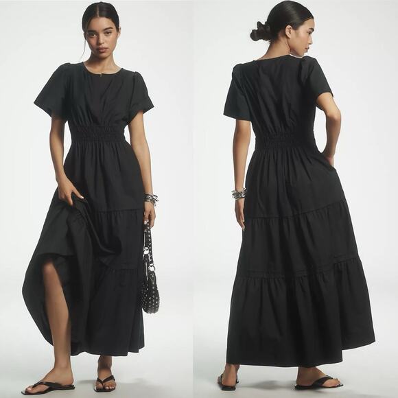 By Anthropologie The Somerset Maxi Dress black Sz Small Minimalist classic boho - Picture 1 of 13